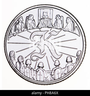 British 10p coin (reverse) from 2018 'Alphabet' series, celebrating Britishness. K - King Arthur Stock Photo