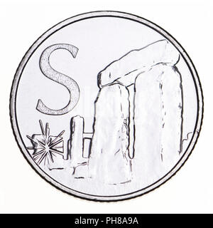 British 10p coin (reverse) from 2018 'Alphabet' series, celebrating Britishness. S - Stonehenge Stock Photo