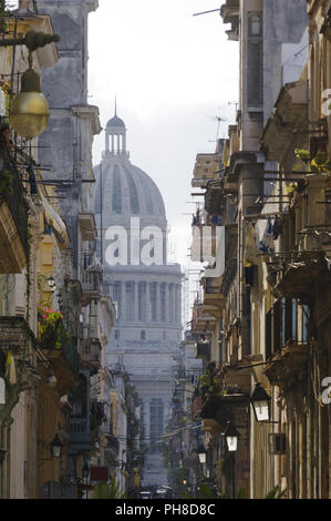 Old Town in Havana, in the background the Capitol. Stock Photo