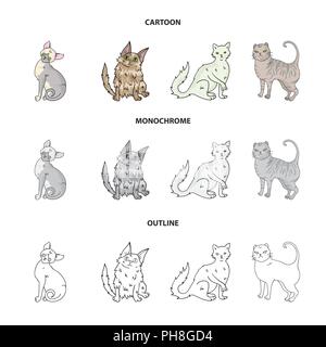 Turkish Angora, British longhair and other species. Cat breeds set collection icons in cartoon,outline,monochrome style vector symbol stock illustrati Stock Vector