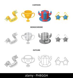 A scarf, a hat with horns and other attributes of the fans.Fans set collection icons in cartoon,outline,monochrome style vector symbol stock illustrat Stock Vector