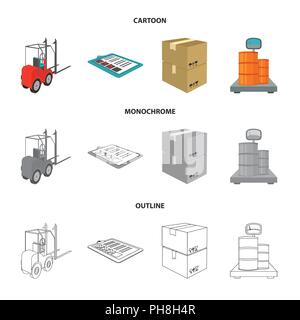 Forklift, delivery slips, packaged goods, cargo on weighing scales. Logistics and delivery set collection icons in cartoon,outline,monochrome style is Stock Vector
