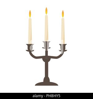 burning old candle vintage vector candlestick. Isolated On White Background Stock Vector