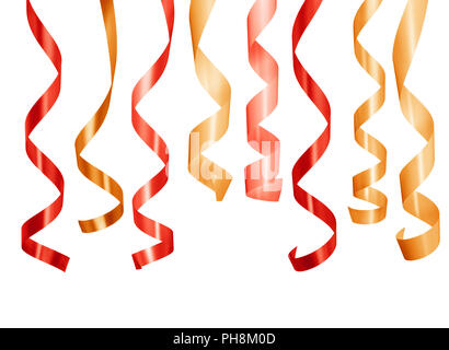 Colourful ribbons set hanging against white background. Clipping path Stock Photo