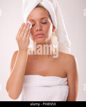 Portrait of a blonde  model. cleaning make-up Stock Photo