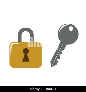 golden lock and key icon vector illustration EPS10 Stock Vector