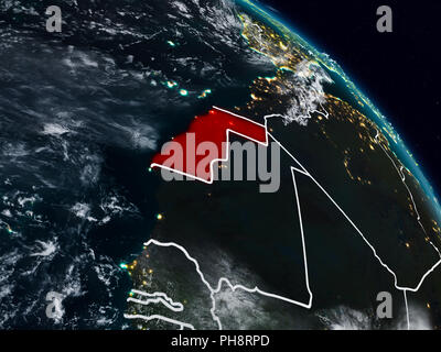 Western Sahara from space on model of planet Earth with country borders ...