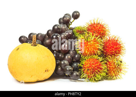 Tropical fruits on white background Stock Photo