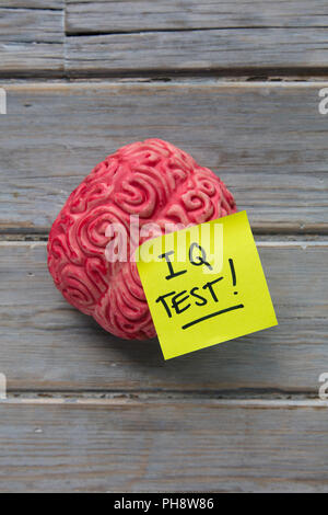 IQ test label stuck on a brain Stock Photo