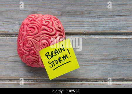 Brainstom label stuck on a brain Stock Photo