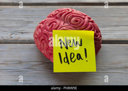 New idea label stuck on a brain Stock Photo