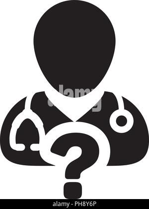 Online doctor consultation icon vector male person profile avatar with question symbol for medical answers in glyph pictogram illustration Stock Vector