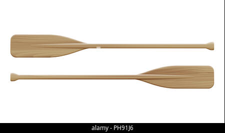 Two wooden paddles. Sport oars. Stock Photo