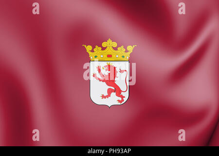 3D Flag of Leon Province, Spain. 3D Illustration. Stock Photo