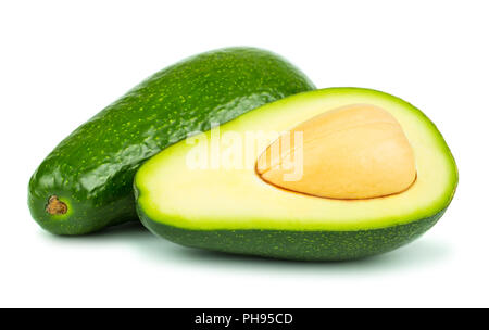 Whole and half avocado on white background Stock Photo