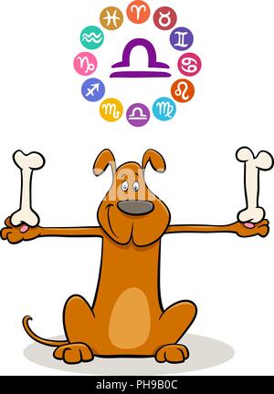 Cartoon Illustration of Libra Zodiac Sign with Funny Dog Stock Vector