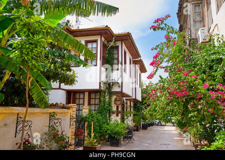 Blooming flowers at Kaleici old town streets, Antalya, Turkey Stock Photo