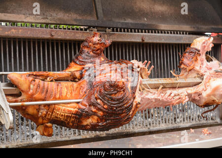 Crisp suckling pig on the grill Stock Photo