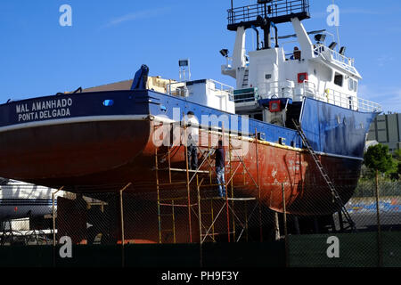 Fishing boat in drydock Stock Photo