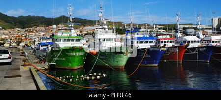 Seaworthy fishing boats in the port of Canical, Madeira Stock Photo