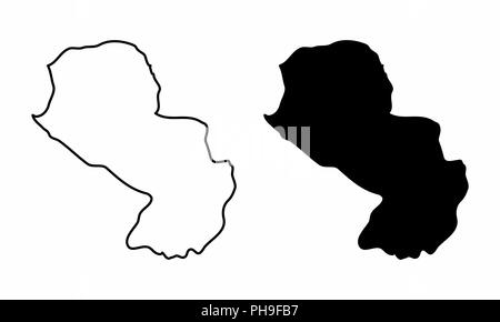 Simplified maps of Paraguay. Black and white outlines. Stock Vector