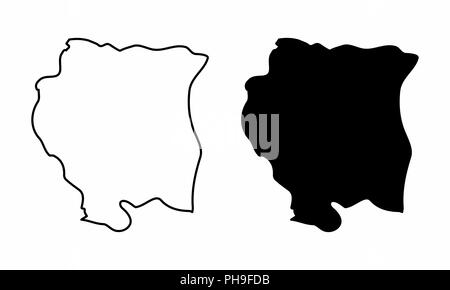 Simplified maps of Suriname. Black and white outlines. Stock Vector