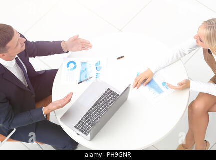 handshake colleagues after drawing up a new financial plan Stock Photo