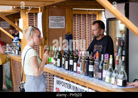 Wine tasting during the Hungarian Wines Festival at the Carpathian Climates international cultural event in Krosno, Poland Stock Photo