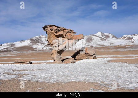 The Arbol de Piedra (Stone Tree), in the Siloli Desert, Sud Lipez Province, Uyuni, Bolivia. Stock Photo