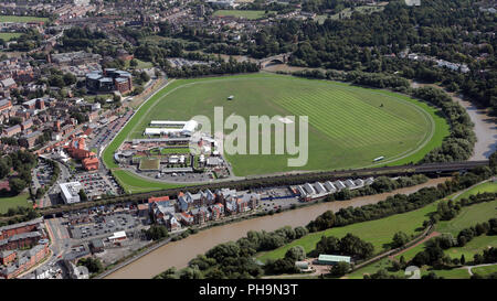 aerial view of Chester Racecourse, also known as the Roodee, Cheshire Stock Photo