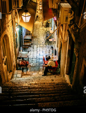 Bar street in Old Town of Dubrovnik, Croatia Stock Photo