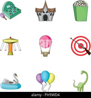 The amusement Park rides. The attributes of a recreational Park, panic room, cotton candy.Amusement Park icon in set collection on cartoon style vecto Stock Vector