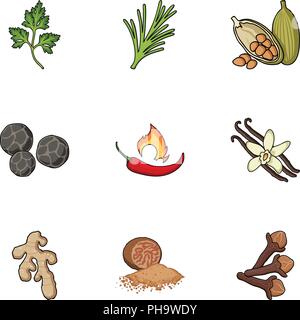 Herb and spices set icons in cartoon style. Big collection of herb and spices vector symbol stock Stock Vector