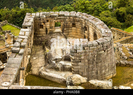 Sun Temple in the sanctuary of Machu Picchu Ruins, Sacred Valley, near Agua Calientes, Peru Stock Photo