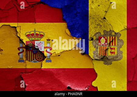 Flags of Spain and Andorra painted on cracked wall Stock Photo - Alamy