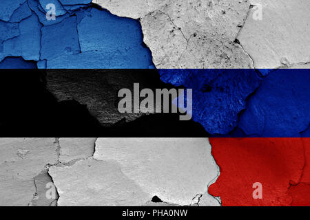 Flags of Estonia and Russia painted on cracked wall Stock Photo - Alamy