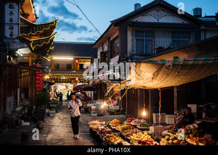 Street scene at night, Dali, Yunnan Province, China, Asia Stock Photo