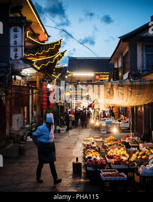 Street scene at night, Dali, Yunnan Province, China, Asia Stock Photo