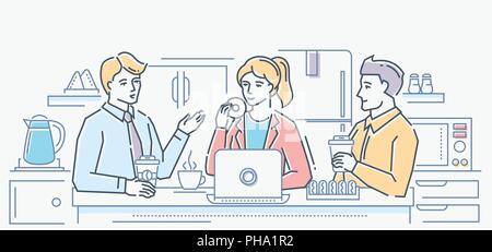 Coffee break - colorful line design style illustration Stock Vector