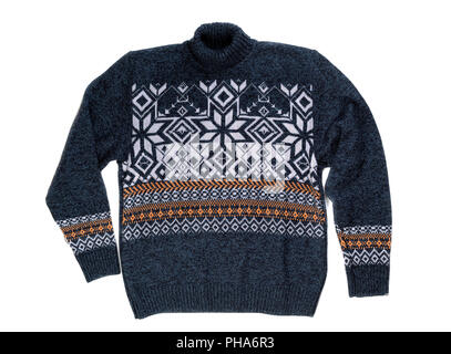 Knitted sweater with snowflake pattern. Stock Photo
