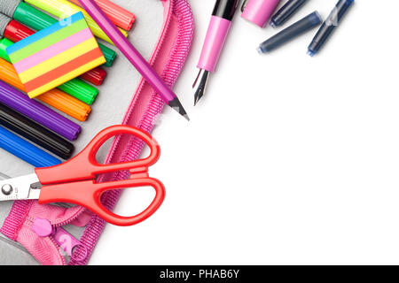 School Supplies Isolated on White Background Stock Photo