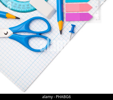 School Supplies Isolated on White Background Stock Photo