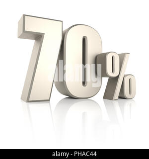 70 Percent isolated on White Background. 3d Render Stock Photo