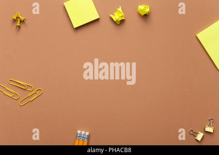 School Accessories on Brown Background Stock Photo