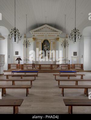 Interior of the historic Fortress of Louisbourg Chapel at the Fortress of Louisbourg National Historic Site of Canada in Louisbourg, Nova Scotia Stock Photo