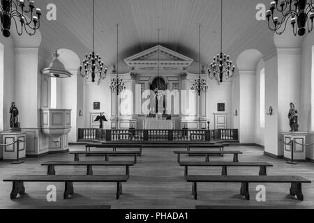 Interior of the historic Fortress of Louisbourg Chapel at the Fortress of Louisbourg National Historic Site of Canada in Louisbourg, Nova Scotia Stock Photo