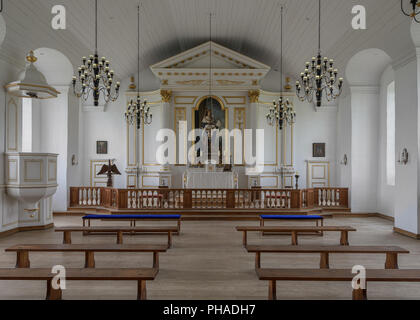 Interior of the historic Fortress of Louisbourg Chapel at the Fortress of Louisbourg National Historic Site of Canada in Louisbourg, Nova Scotia Stock Photo