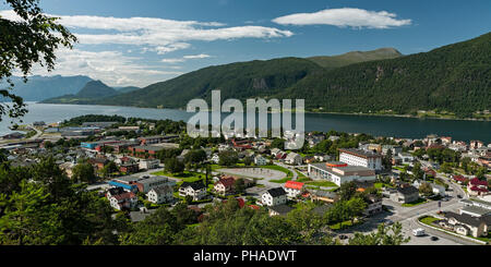 Panoramic view of Andalsnes city in Norway in Romsdalsfjorden Stock Photo