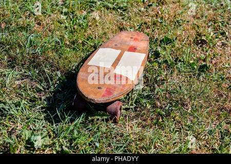 Wooden 70's skate board skateboard Stock Photo