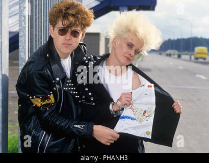 Thompson Twins (l-r): Tom Bailey, Alannah Currie on 06.06.1987 in Nürburg. | usage worldwide Stock Photo